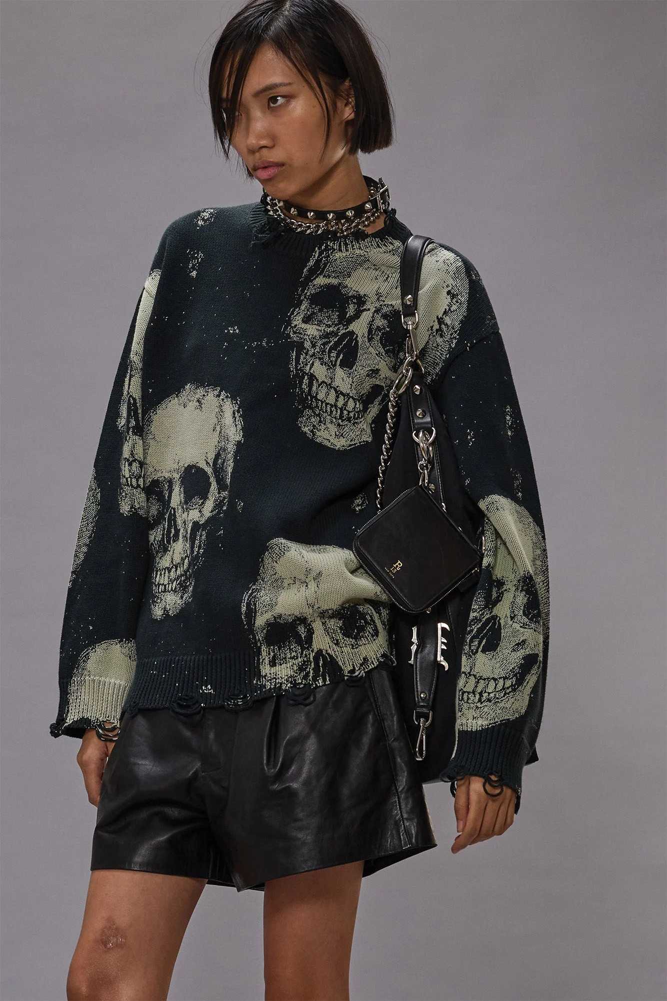 R13 Printed Boyfriend Sweater - Skulls On Black / S | R13