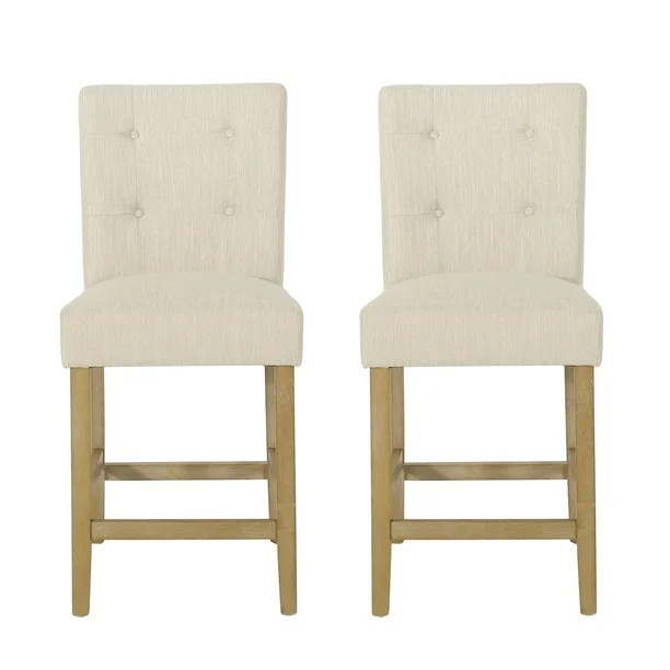 Noble House Darke Fabric Button Tufted Counter Stools, Set of 2, Beige and Weathered Brown | Walmart (US)