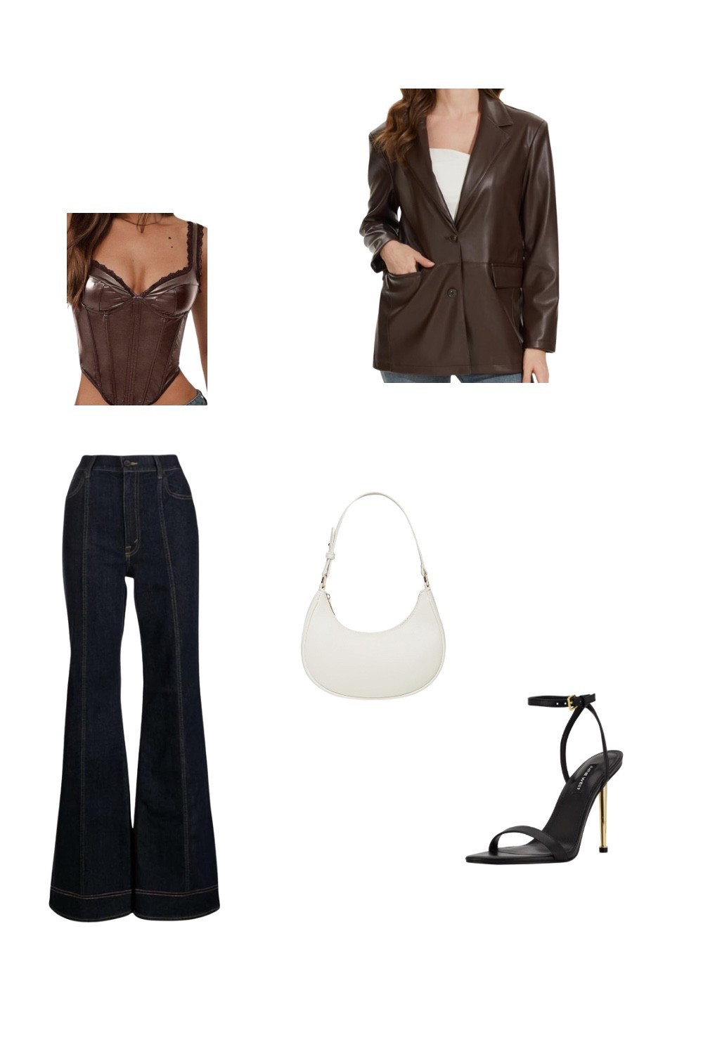 Thanksgiving

Turn heads on your next night out with this sleek and bold look. A brown leather corset top and matching blazer pair effortlessly with dark flare jeans, a white mini bag, and strappy black heels. Perfect for date nights or chic evenings out.
Keywords: night out outfit, brown leather outfit, date night look, Y2K glam style, fall fashion outfit ideas, trendy evening look, chic dinner outfit, street style aesthetic

#LTKHoliday #LTKSeasonal #LTKStyleTip