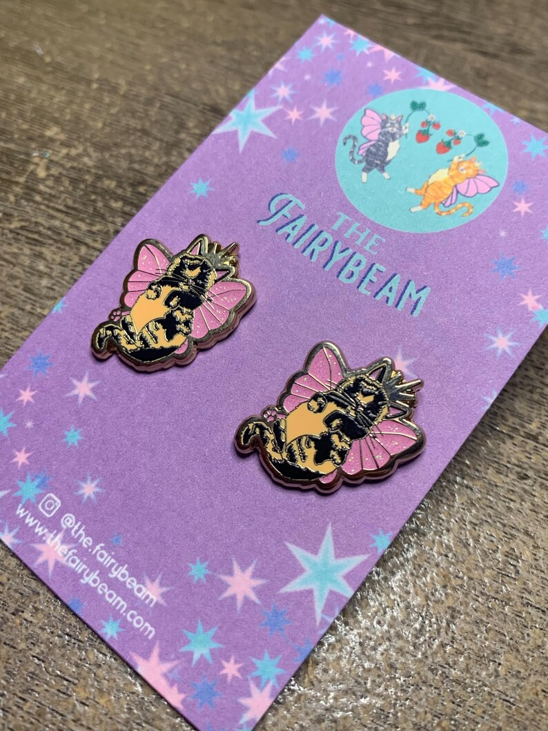 1 Mini Tortie Kitty Fairy With Pink Glitter Wings Gold Enamel Post Back Stud Earrings - Etsy | Etsy (US)