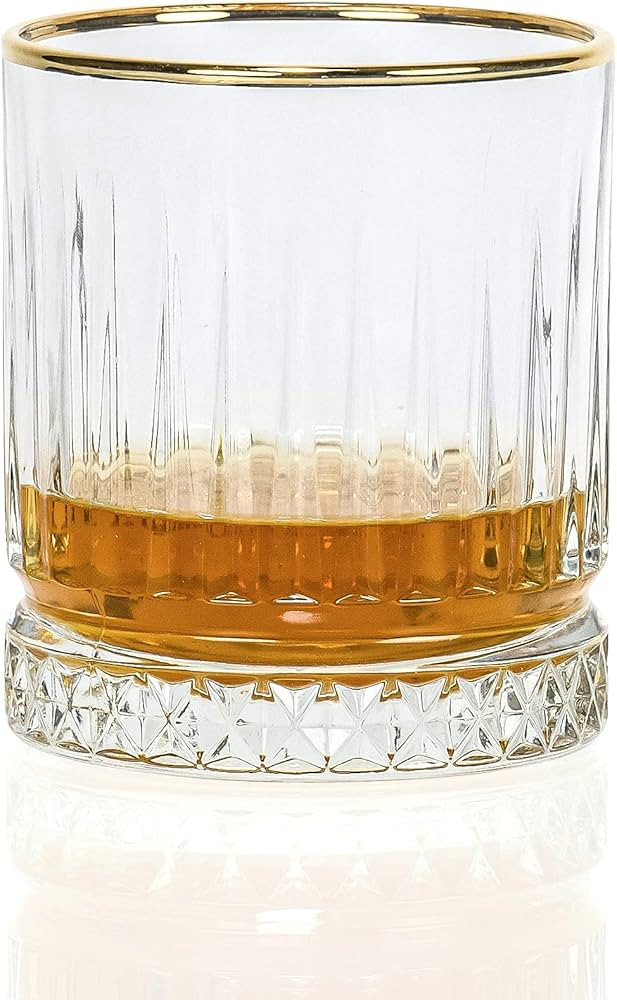 Red Co. Set of 4 Double Old-Fashioned Whiskey 11 Oz. Lowball Rocks Glasses with Gold Rim | Amazon (US)