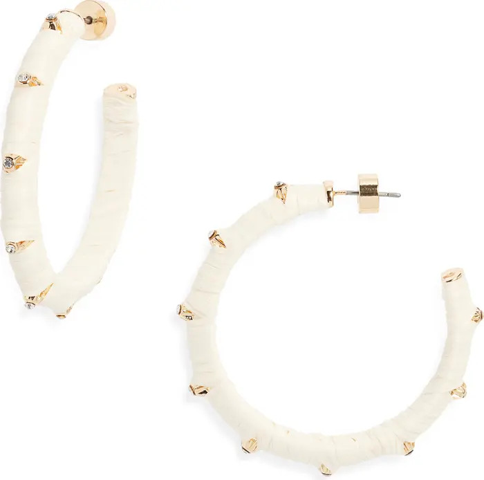 Crystal Accent Raffia Wrapped Hoop Earrings | Nordstrom