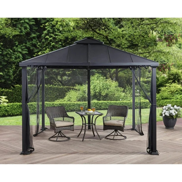 Better Homes & Gardens Sullivan Ridge 10' x 10' Hard Top Gazebo with Netting, Black | Walmart (US)
