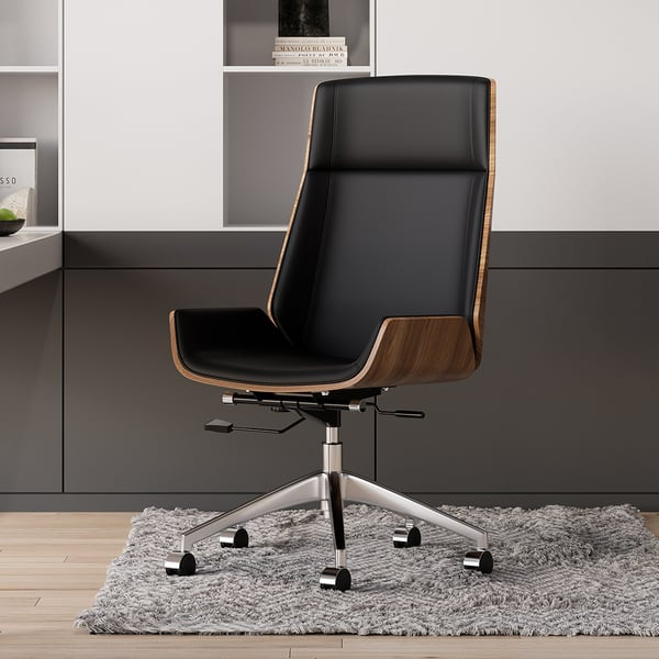 Black Faux Leather Office Chair Desk Chair with Wheels & Adjustable Height | Homary | Homary