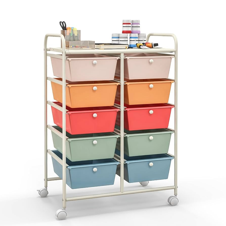Giantex 10 Drawers Rolling Cart, Classroom Organizers, Storage Cart with Wheels, for Teacher Offi... | Amazon (US)