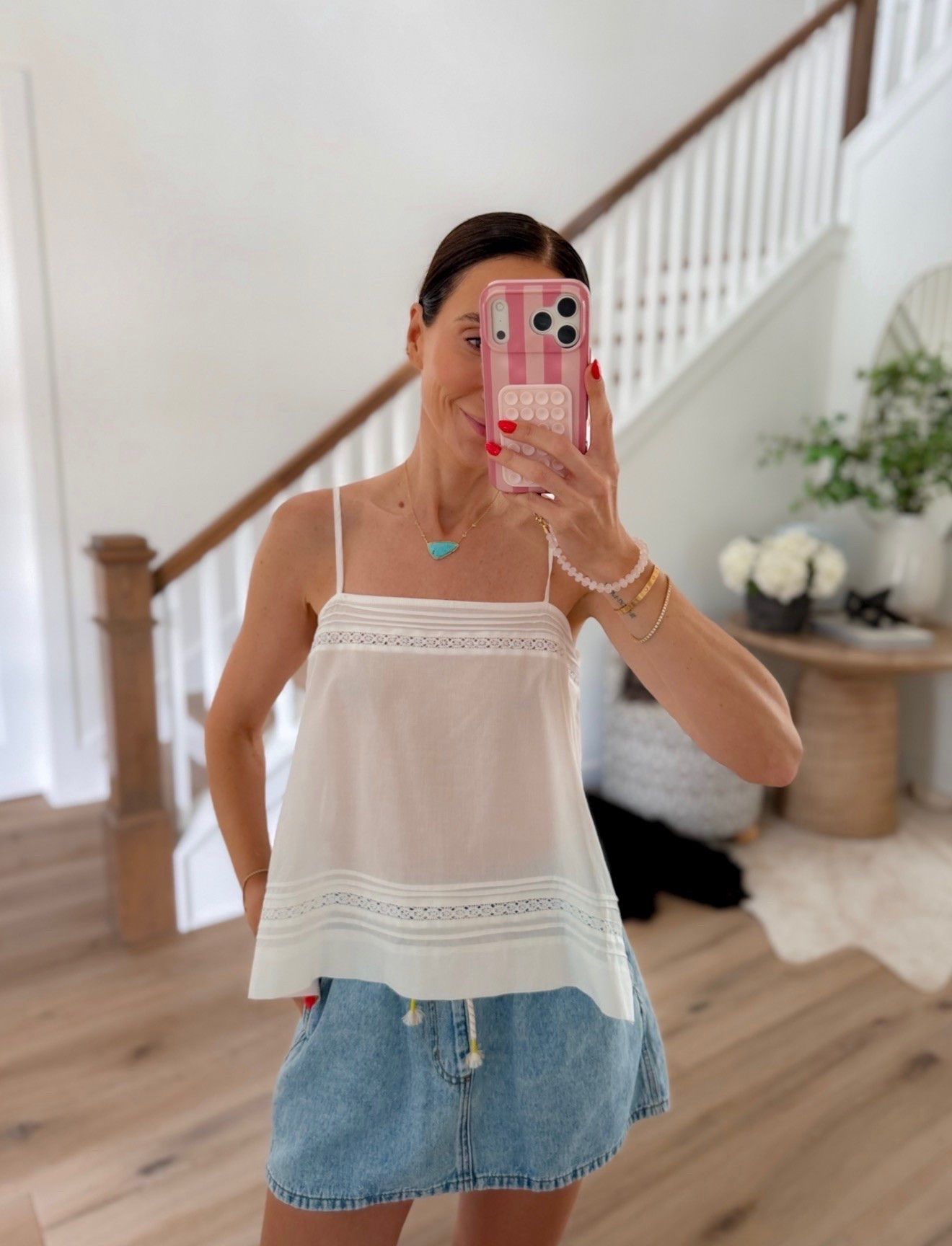 TARGET CIRCLE DEAL! This top is such a good everyday summer staple. The soft neutral fabric with the subtle lace trim gives it that elevated, slightly romantic feel, while the denim mini keeps it casual and easy to wear. It’s one of those pieces that works for everything from errands to lunch plans and feels effortless but still pulled together.

Neutral summer top, Denim mini skirt outfit, Casual chic, Everyday outfit idea, Summer wardrobe staple, Easy style, Minimal feminine outfit, Travel outfit idea, target fashion find, annabrstyle

#LTKSaleAlert #LTKTravel #LTKSeasonal