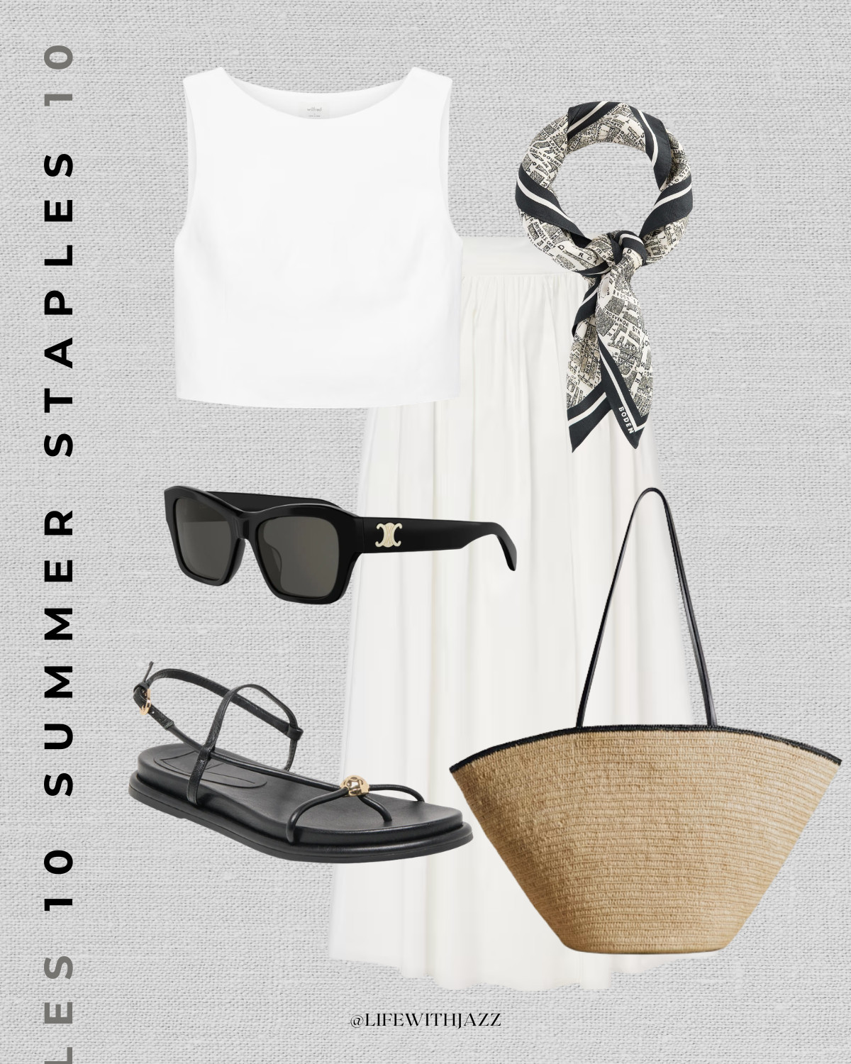 elevated summer outfit 

white boxy cut tank / white maxi skirt / silk scarf / gucci sunglasses / strappy sandals / sezane straw tote / elevated style

#LTKootd