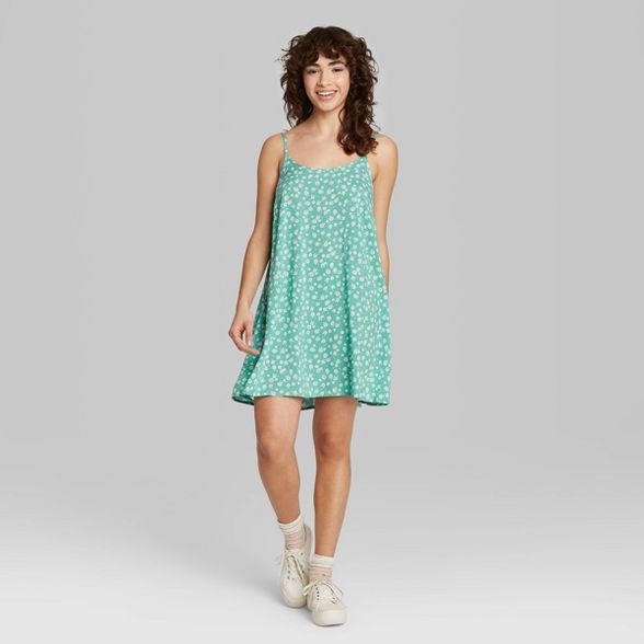 Women's Floral Print Sleeveless Scoop Neck Strappy Mini Swing Dress - Wild Fable™ Green | Target