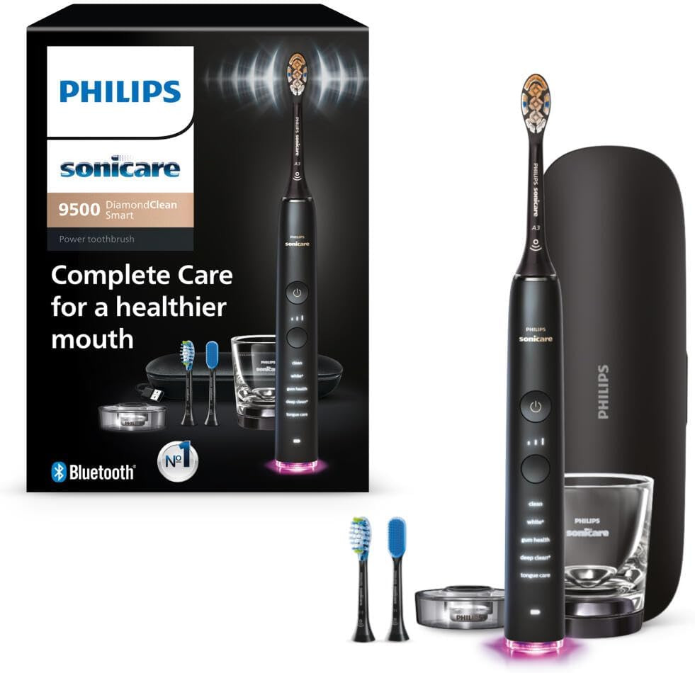Philips Sonicare DiamondClean 9500 Electric Toothbrush 3 Brush Heads, Black | Amazon (US)