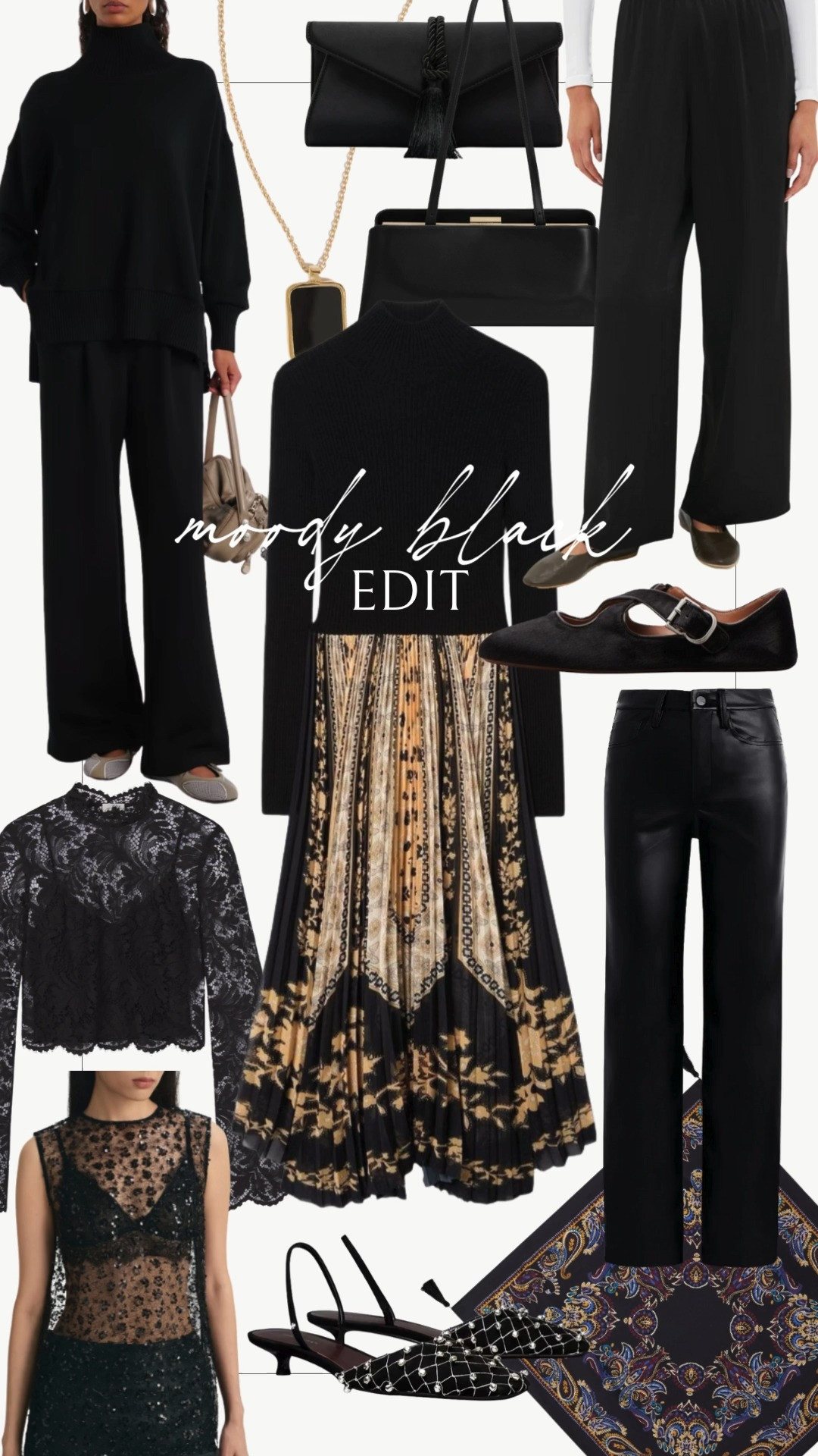 A moody black edit for late fall and into the holiday season 🖤 Lots of great staples here (the Varley set for holiday shopping, classic black bags for evening commitments, leather and silk pants for nights out) for what's ahead! 

varley set, varley, la double j dress, tucketnuck clutch, holiday party outfits, black silk pants, black leather pants 

 #LTKHoliday #LTKSeasonal