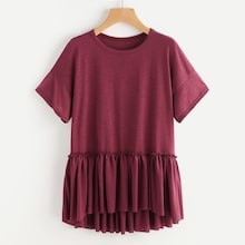 Drop Shoulder Frill Detail Dip Hem Tee | ROMWE