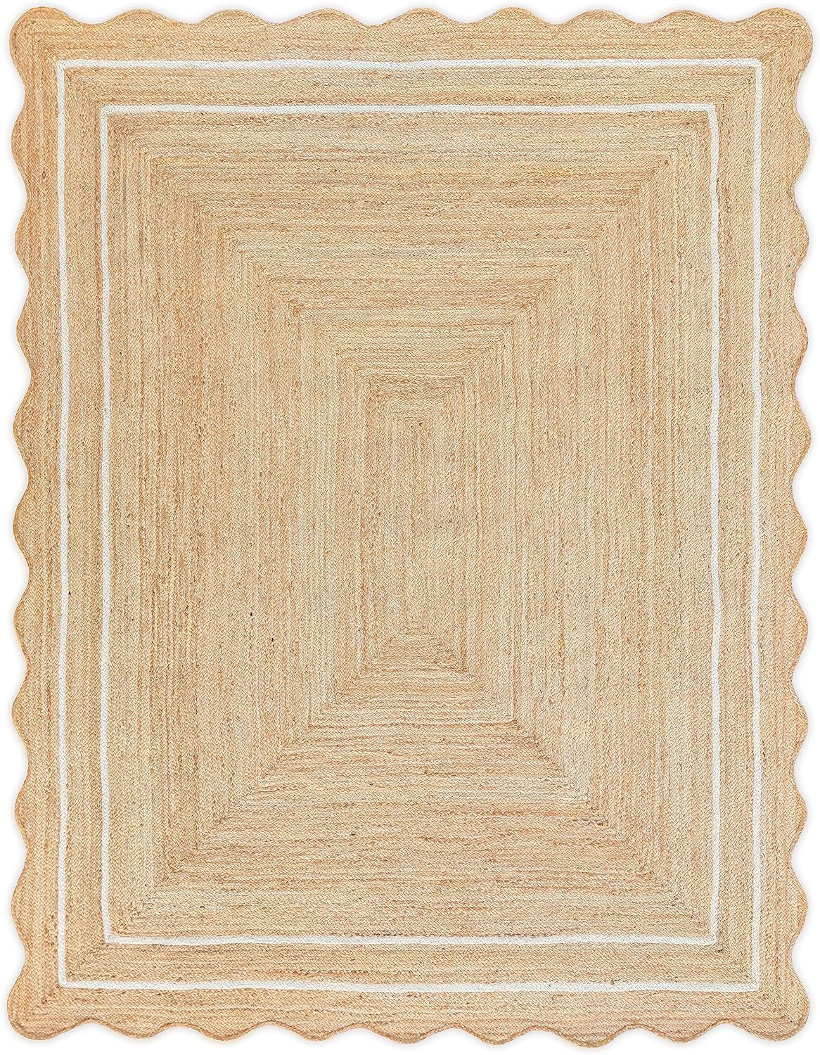 Wave Scalloped Natural Jute Rug - Boho Entryway Runner, Farmhouse Scallop, Off White (8'x10') | Amazon (US)