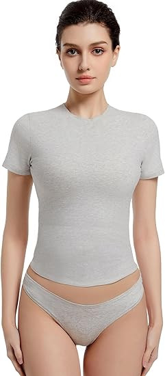 Crewneck Short Sleeve T Shirts for Women Fitted Basic TeesY2k Going Out Tops | Amazon (US)