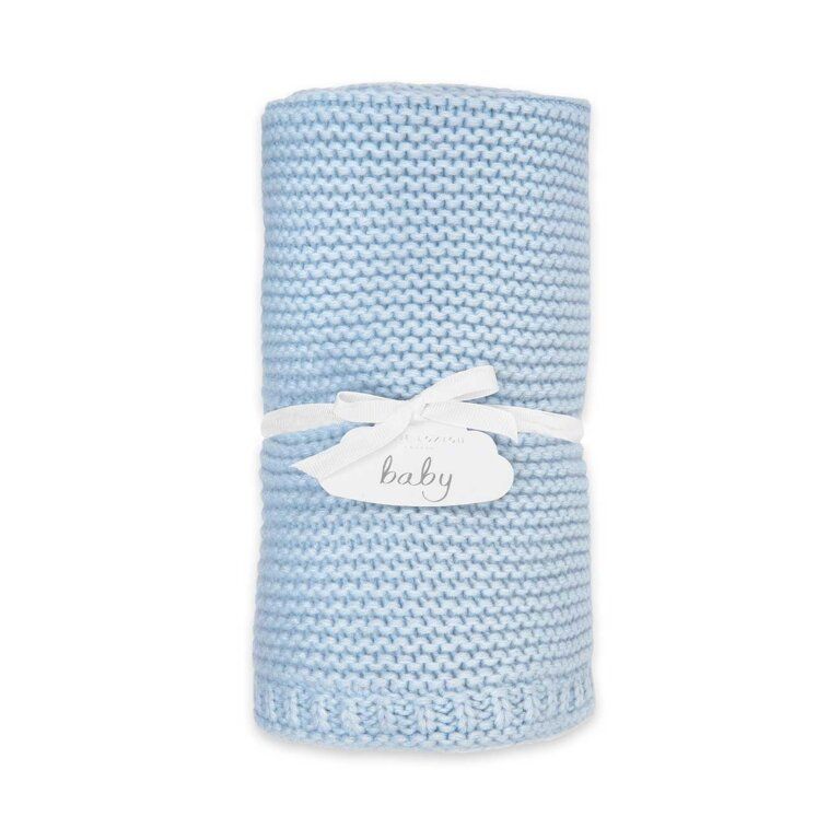 Cotton Knitted Baby Blanket In Blue | Katie Loxton Ltd. (UK)