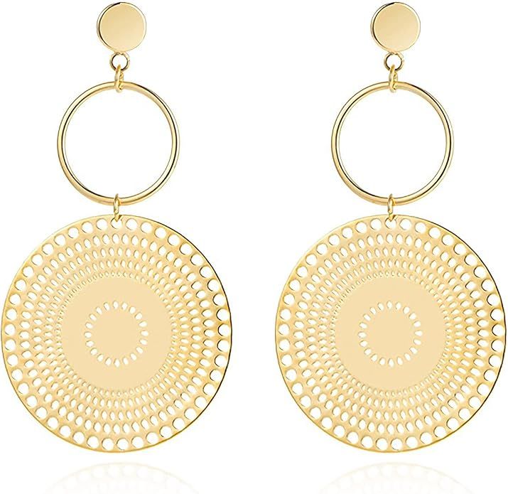 Simple Gold Earrings Gold Plated Boho Dangle Earrings for Women | Amazon (US)