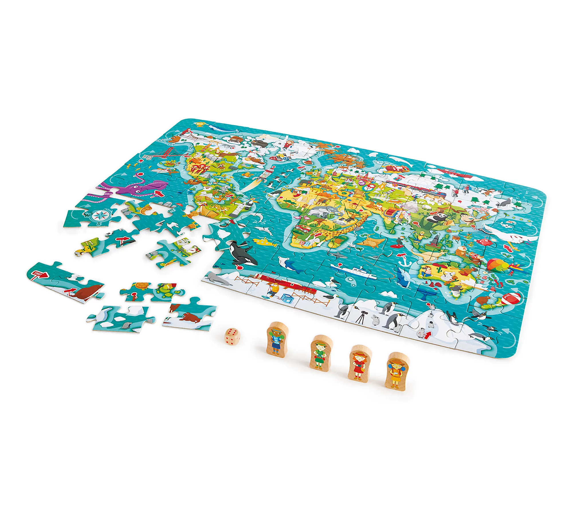 Hape 2-In-1 World Tour Puzzle & Game Oversized oster - 105pc | QVC
