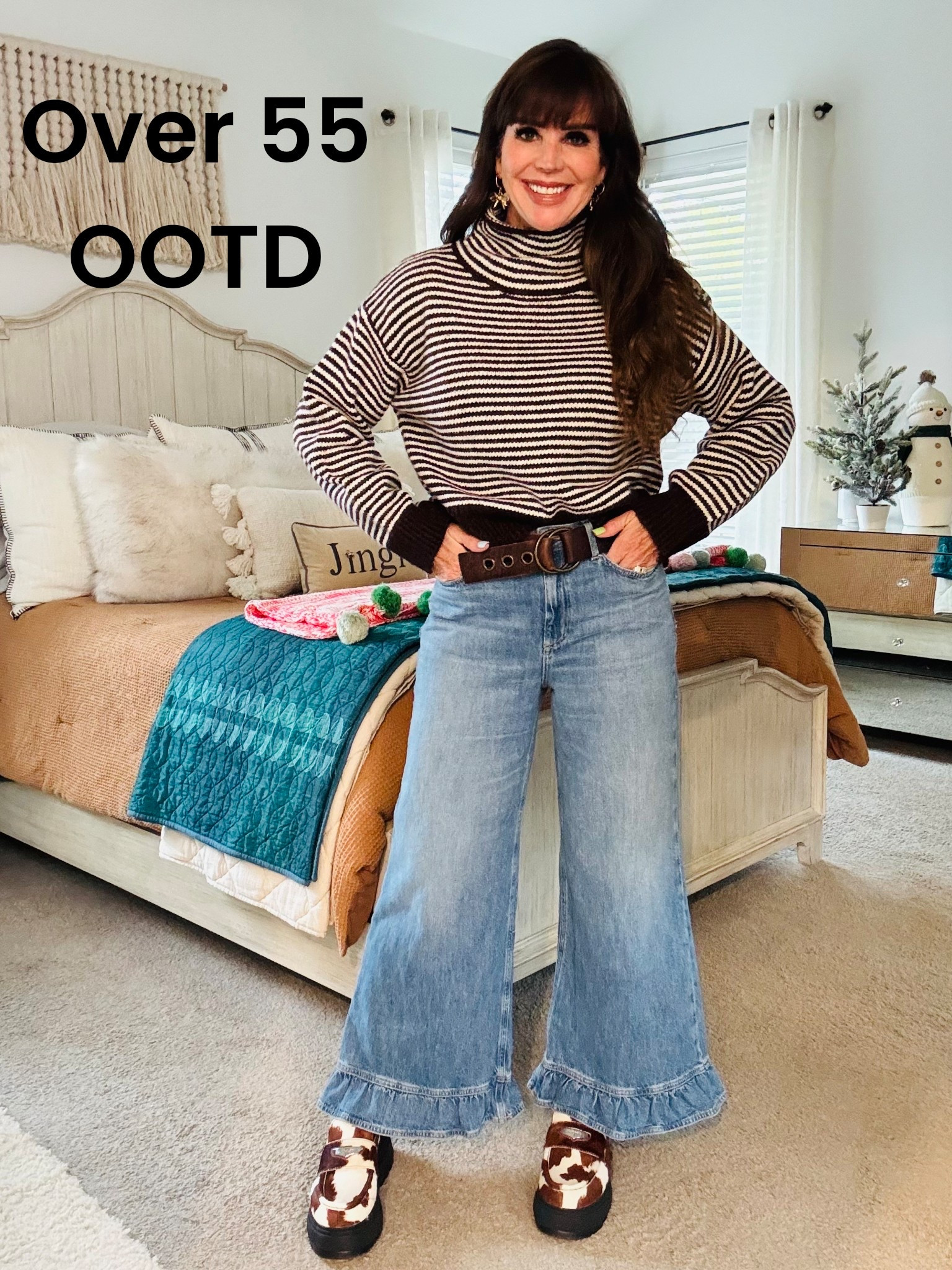 Loving these ruffle jeans, comfy platforms and cutest sweater!   

#LTKootd #LTKSeasonal #LTKOver40