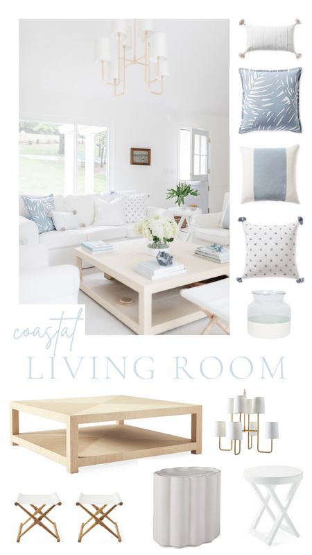Lake house, coastal aesthetic, beach home, living room, white and blue living room, white and blue pillows, family room, chandelier, teak stool, stools, coffee table decor, square coffee table, glass vase, pillow covers, metal matted gallery frame, framed art, white couches

#LTKhome #LTKFind #LTKstyletip