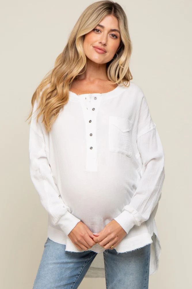 Ivory Lightweight Button Front Maternity Tunic Top | PinkBlush Maternity