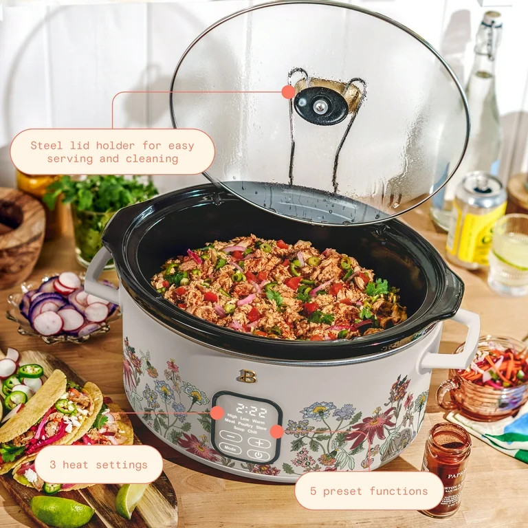 Beautiful 6 Qt Programmable Slow Cooker, Wildflower Porcini Taupe by Drew Barrymore | Walmart (US)