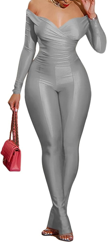 acelyn 2 Piece Outfits for Women Sexy Off Shoulder Tops Bodycon Flared Pant Sets Club Outfits Tra... | Amazon (US)