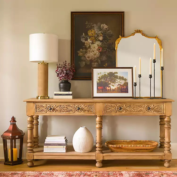 Ornate Carved Wood 2-Drawer Console Table | Kirklands