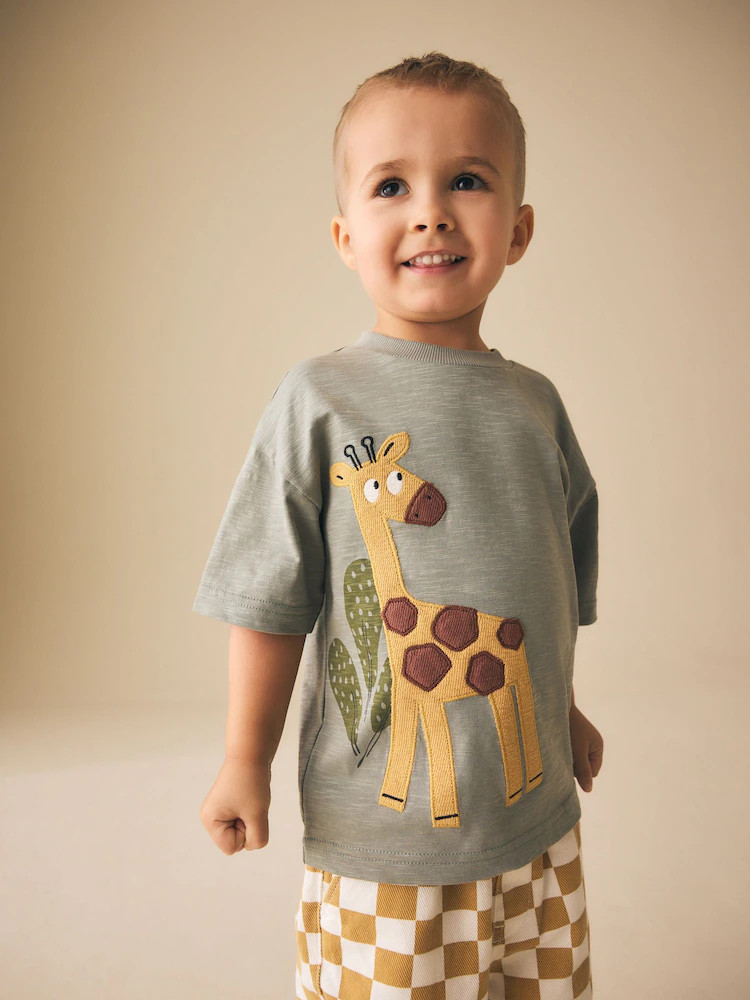 Green Giraffe Short Sleeve Appliqué T-Shirt (3mths-7yrs) | Next US
