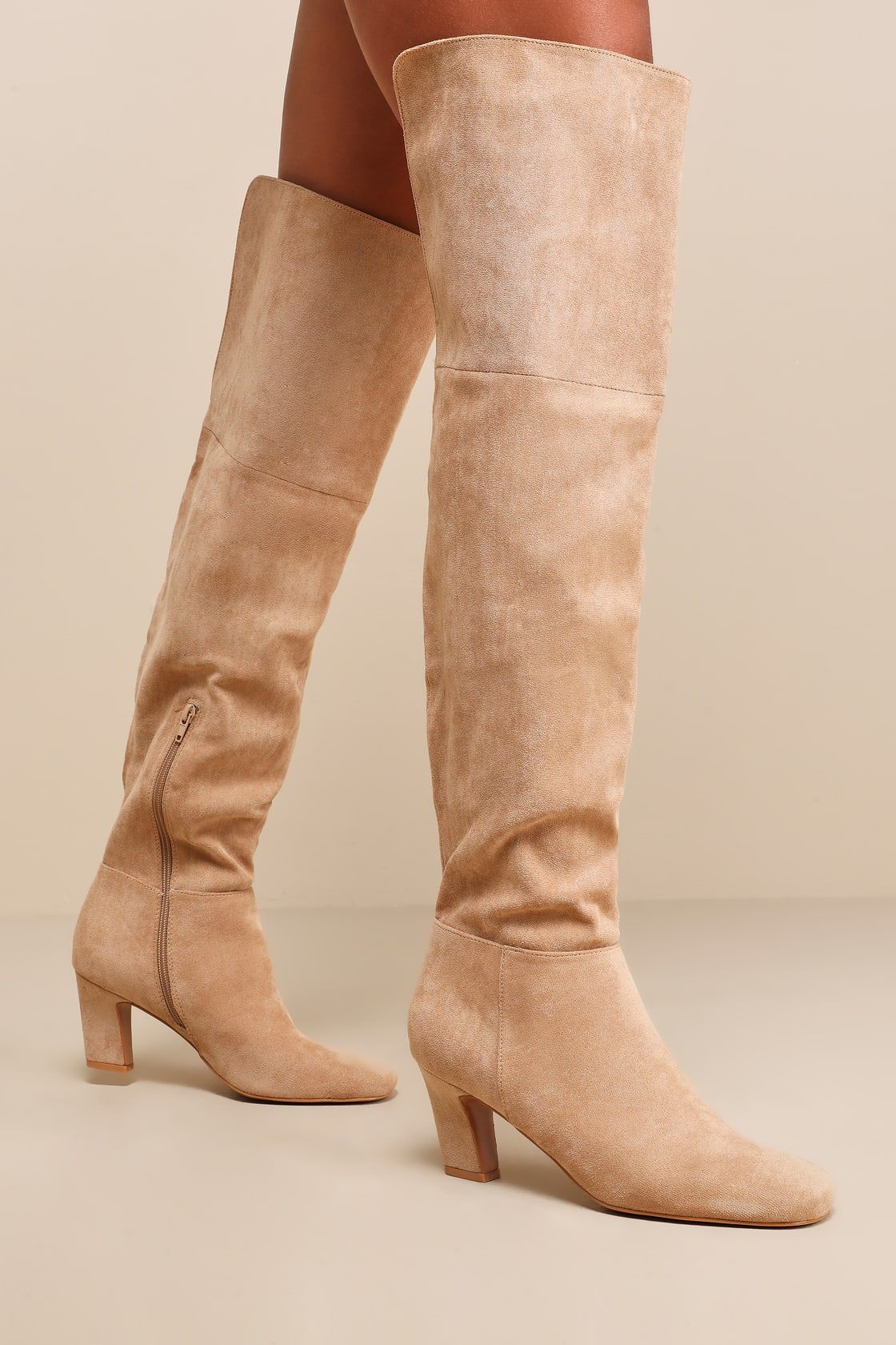 Lilo Mushroom Brown Suede Square-Toe Over-the-Knee Boots | Lulus