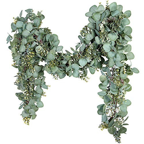 Ouddy Decor Eucalyptus Garland 6.56 Ft Lush Silver Dollar Leaves Boxwood Artificial Faux Greenery Vines for Baby Shower Wedding Party Table Runner Room Home Mantle Decor | Amazon (US)