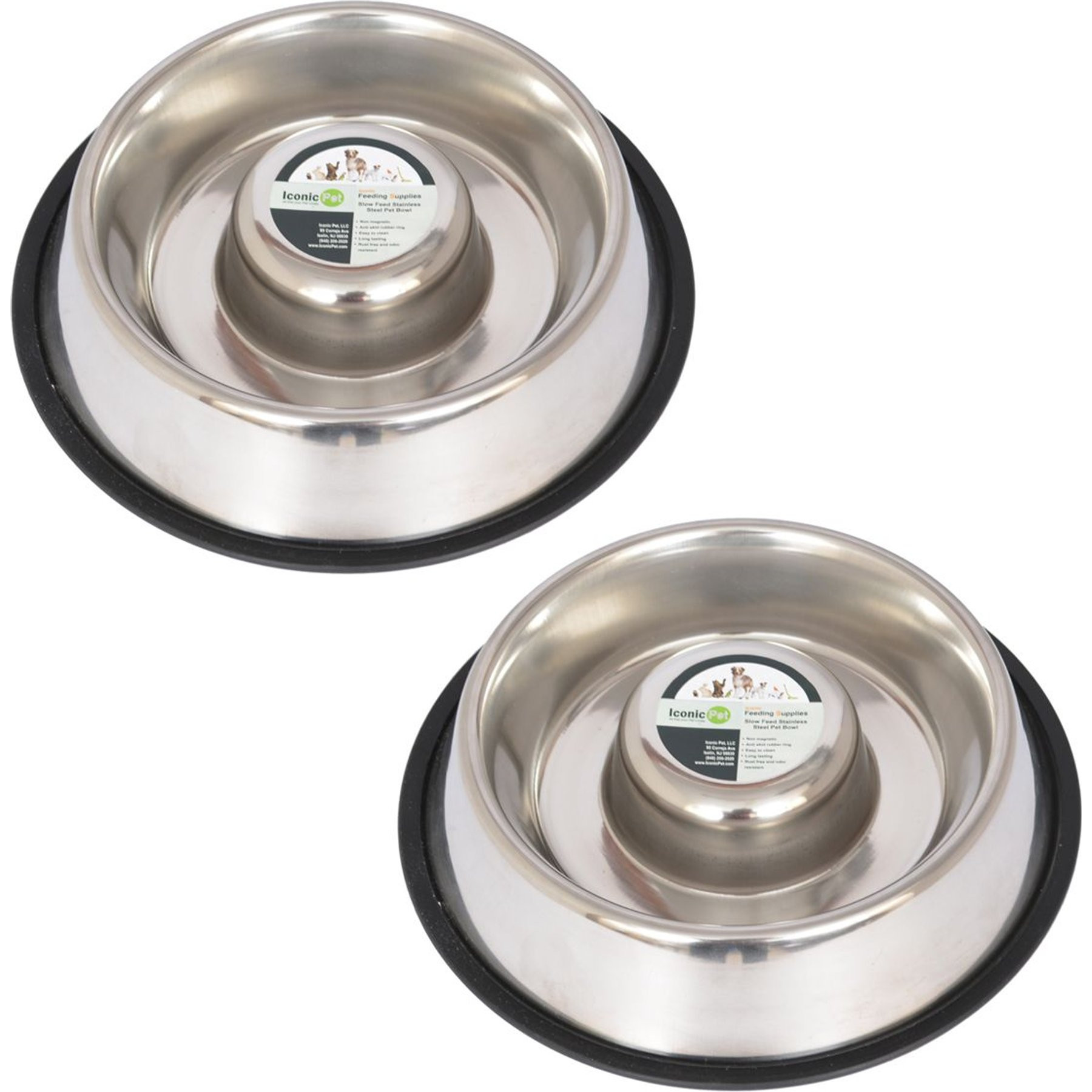 Iconic Pet Slow Feed Stainless Steel Dog & Cat Bowl, 2 count, Medium | Chewy