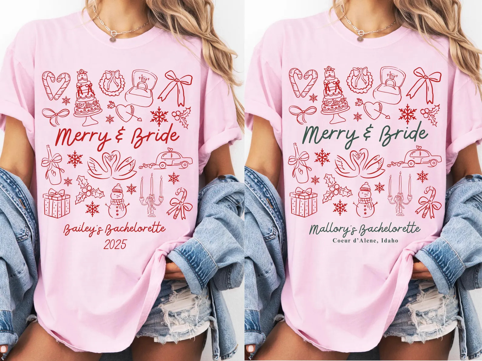 Christmas Bachelorette Party Shirts, Merry and Bride, Christmas Bridal Tees, Custom Bachelorette ... | Etsy (US)