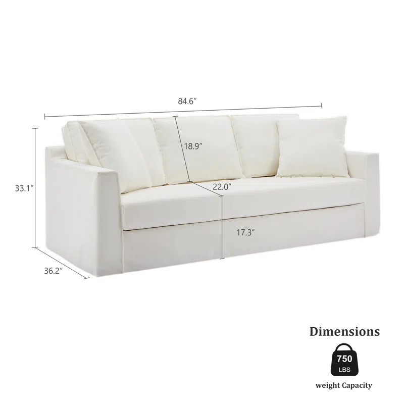 Kashanda 84.6" Wide Arm Upholstered Cloud Couch White Slipcovered Sofa | Wayfair North America