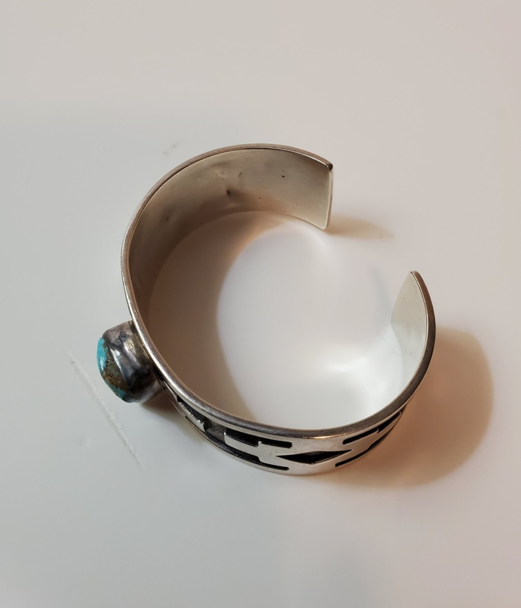 Navajo VINTAGE Sterling Silver TURQUOISE BRACELET 7 1/2" Small Wrist Secatero | eBay US