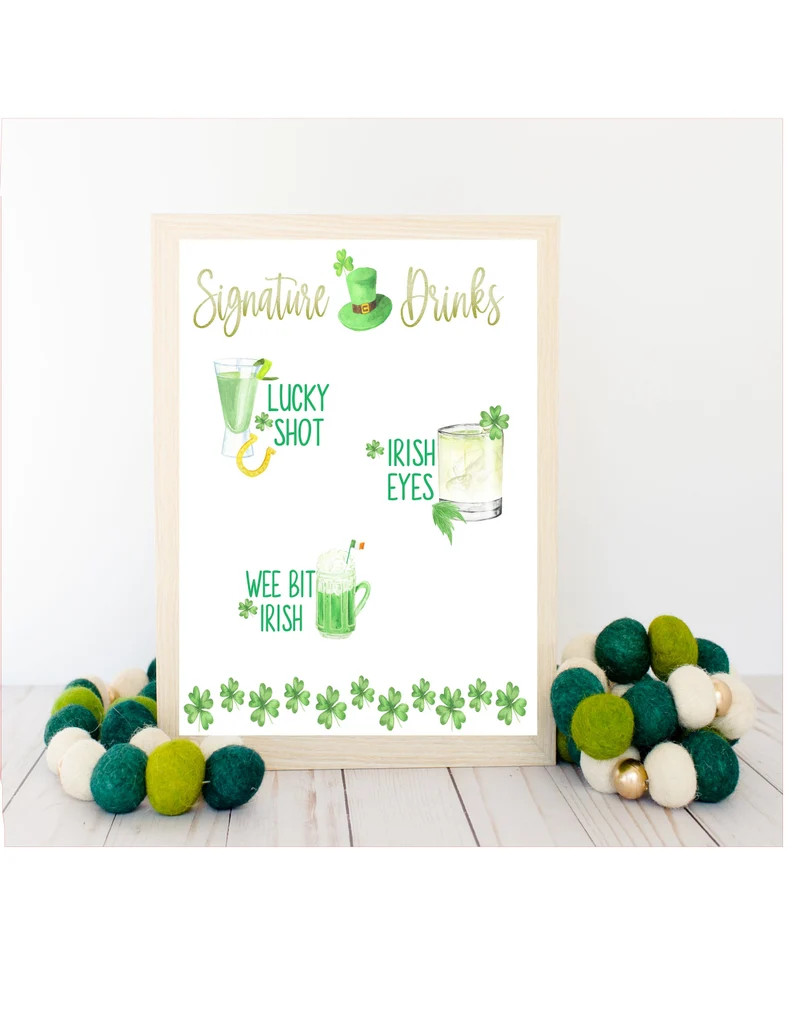 Printable St. Patricks day Party table decor green, Signature Bar Sign, Irish cocktails, Irish dr... | Etsy (US)