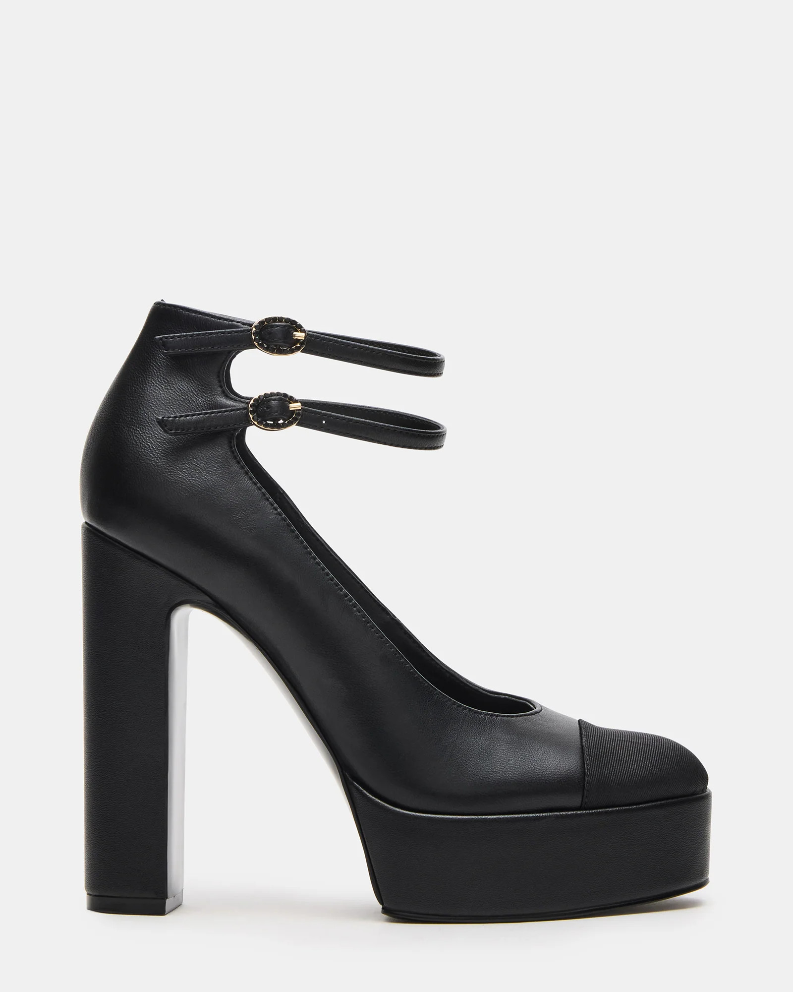 PEYTON Black Leather Block Heel Platform Women's Heel | Steve Madden (US)