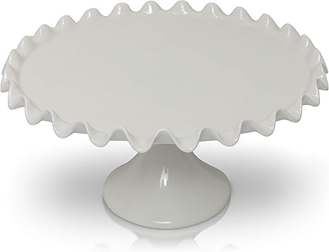 White Ceramic Cake Stand - Round Cake Stand with Scalloped Edges - Cake and Dessert Holder for We... | Amazon (US)