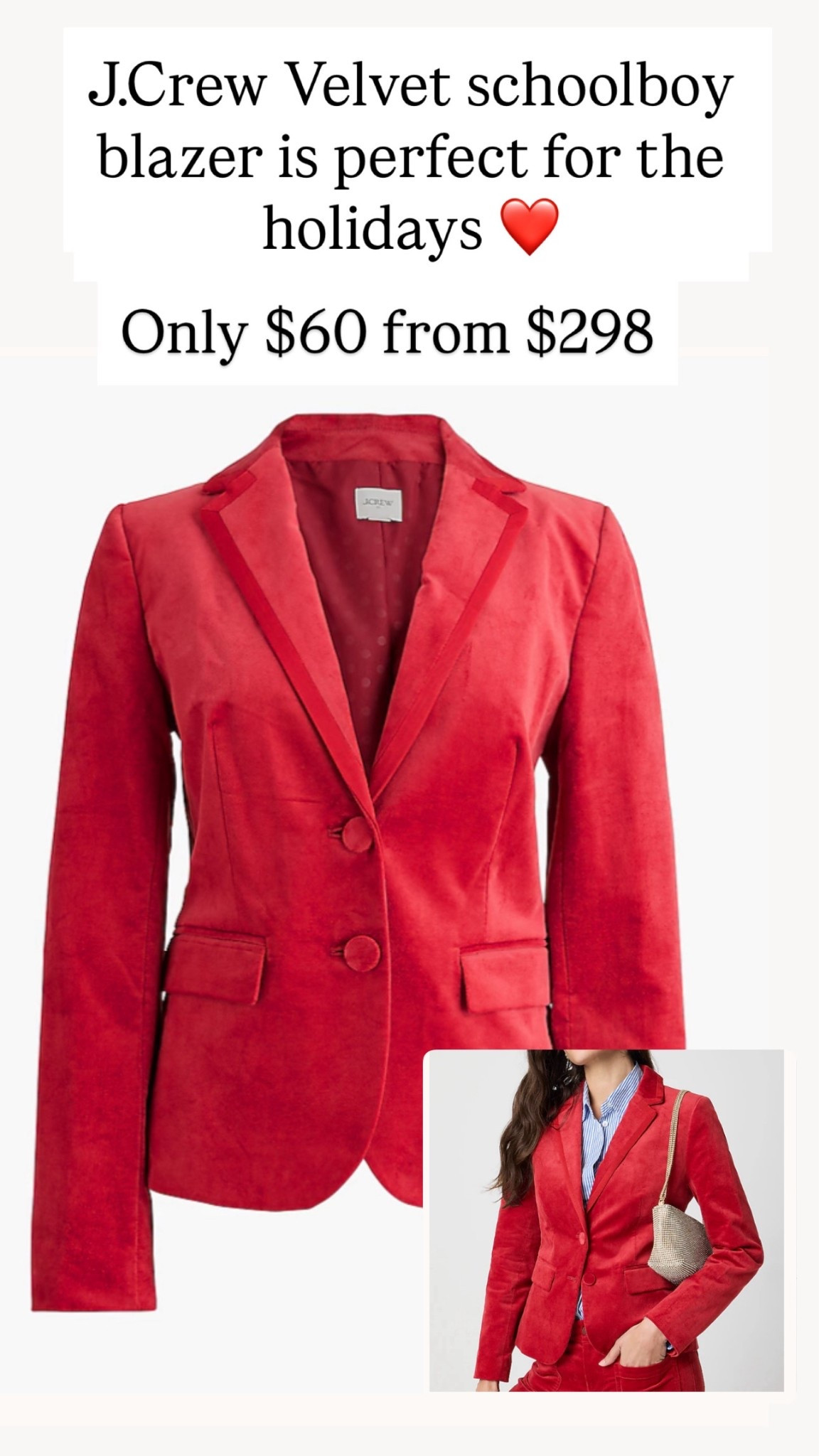 J.Crew velvet blazer for the holiday ❤️

#LTKootd #LTKSaleAlert #LTKHoliday