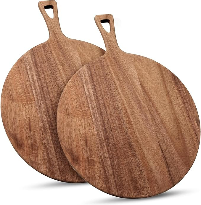 15.4 x 11.4 Inch 2 Pcs Acacia Large Wood Cutting Board with Handle Round Large Wooden Cutting Boa... | Amazon (US)