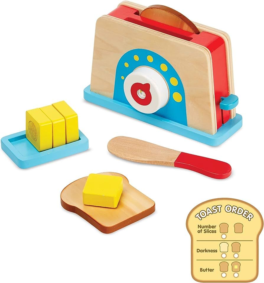 Melissa & Doug Bread and Butter Toaster Set (9 pcs) - Wooden Play Food and Kitchen Accessories | Amazon (US)