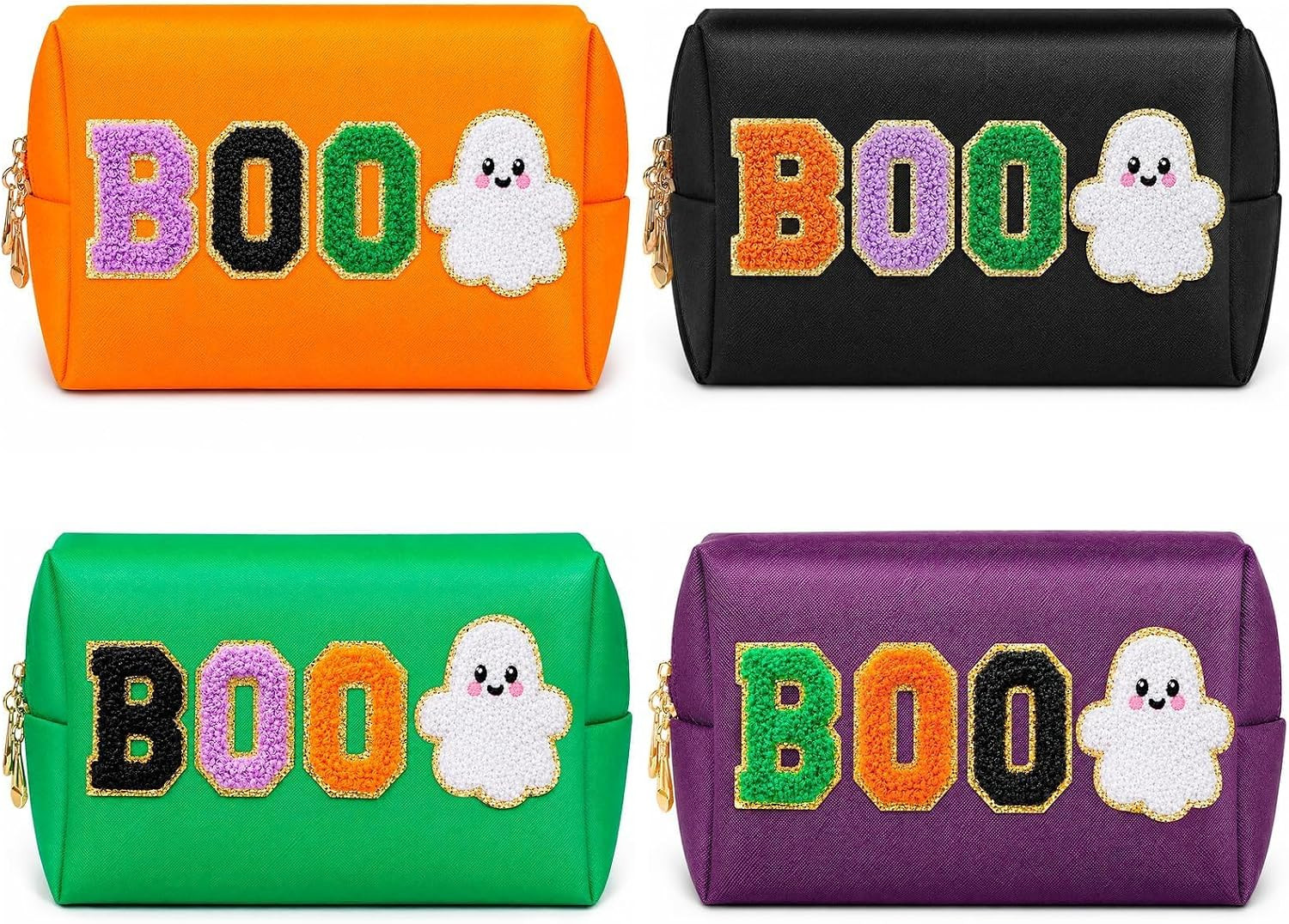 4 Pcs Halloween Makeup Bag BOO Cosmetic Bags Pouch Chenille Patch | Amazon (US)