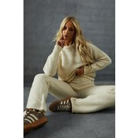 Womens Fluffy Knit Pearl Embellished Jumper & Trouser Co-ord - cream - XS/S, Cream | Miss Pap UK