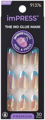 KISS imPRESS No Glue Mani Press On Nails, Premium, 'Best Life', Blue, Medium Size, Almond Shape, ... | Amazon (US)