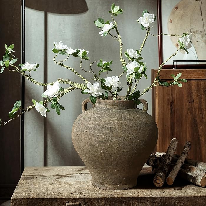 LuxenHome Rustic Large Flower Vase,14'' Tall Brown Terracotta Cauldron Vase,Farmhouse Decorative ... | Amazon (US)