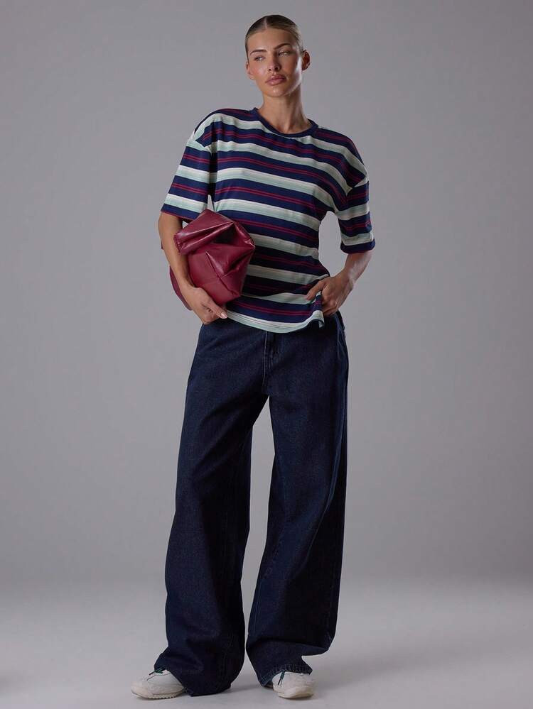 MUSERA Cinched Waist Stripe Longline Side Split Top Cute Summer Holiday Vacation Casual Sexy Eleg... | SHEIN