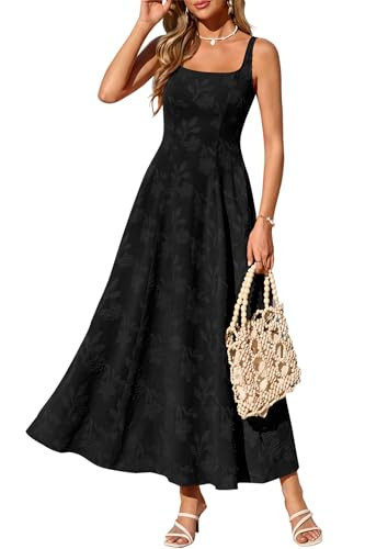PRETTYGARDEN Womens Summer Maxi Dresses 2026 Casual Sleeveless Square Neck Formal Wedding Guest Beach Vacation Boho Dress (Black,S) | Amazon (US)
