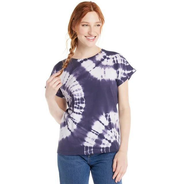 Time and Tru Women's Tie Dye Cotton T-Shirt with Dolman Sleeves, Sizes S-XXXL | Walmart (US)