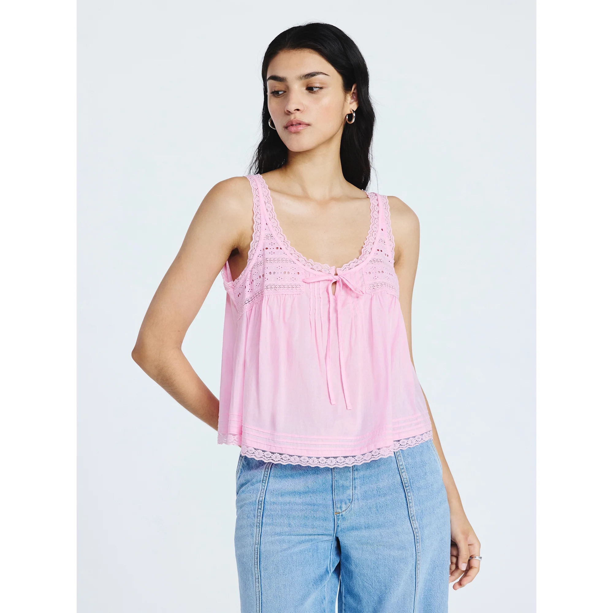 Scoop Women's and Women's Plus Flowy Cotton Tank Top with Lace Trim, Sizes XS-4X | Walmart (US)