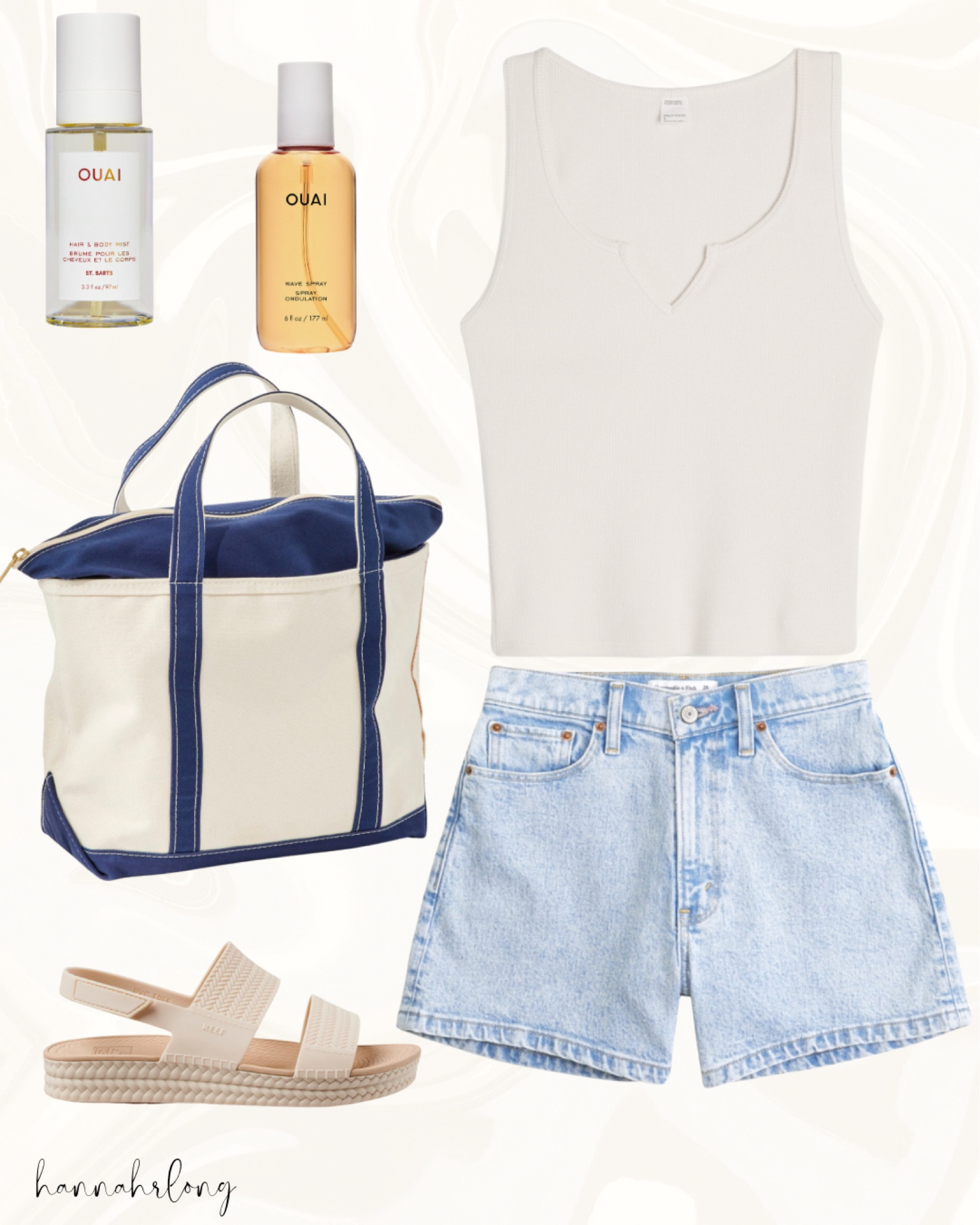 Spring break outfit. Summer outfit. Spring style. Summer style. Warm weather outfit. Jean shorts. Basic outfit. Tote bag. Casual style. Mom fit. 

#LTKPetite #LTKFindsUnder50 #LTKStyleTip