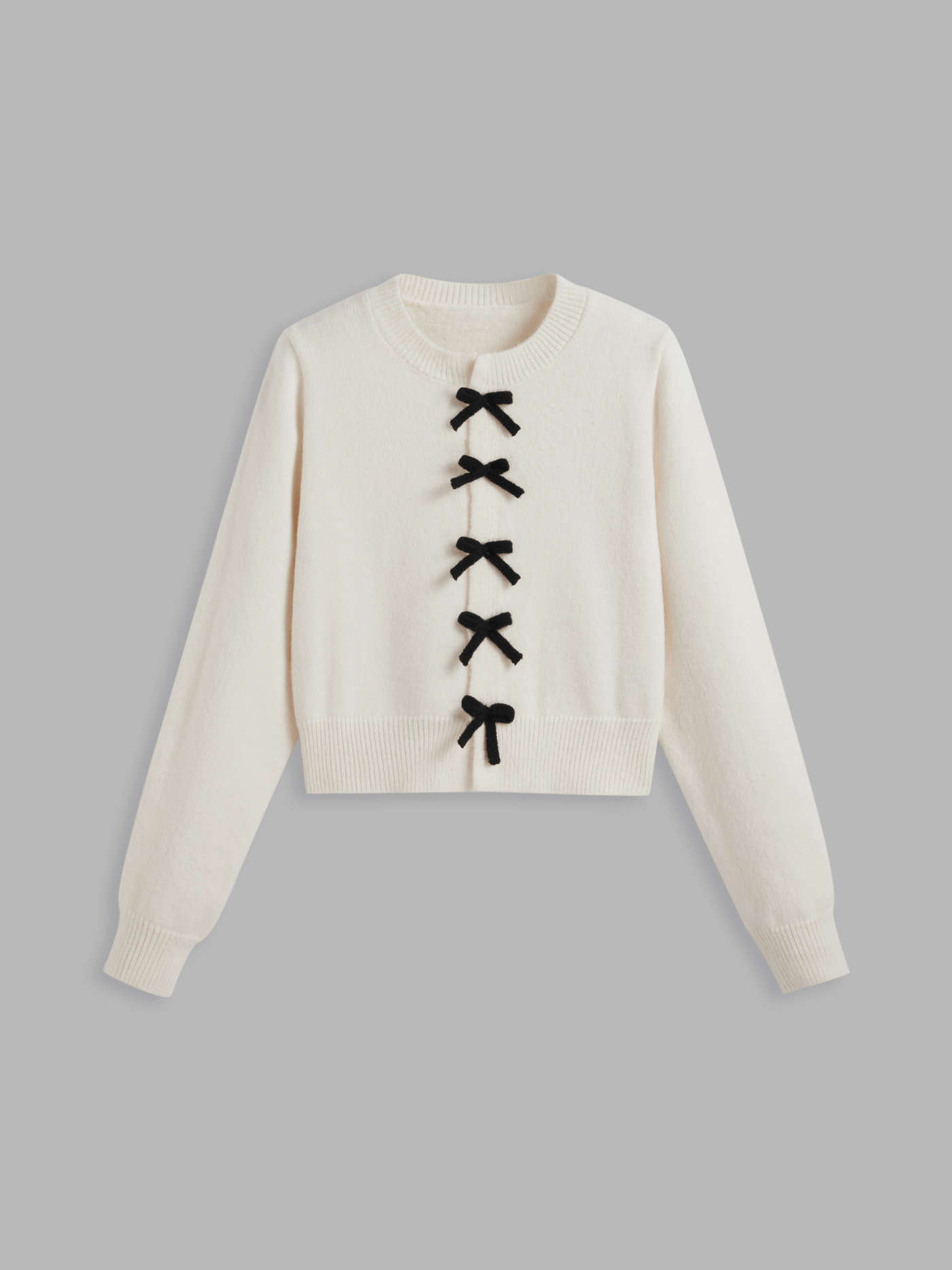 Knit Round Neckline Bowknot Tie Front Cardigan | Cider