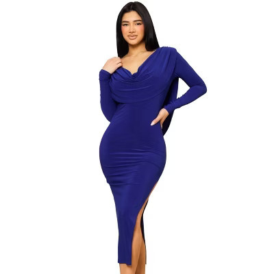 Slickblue Women's Cowl Neck Midi Dress, Long Sleeve with Low Back and Tie Neck, Royal Blue, Size M | Target